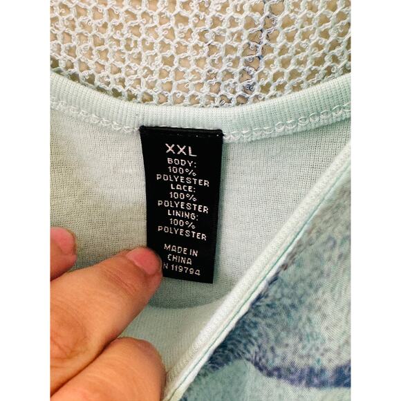 Style & Co Women's Teal Floral Blouse Sheer Front Netting Back Tank Top Size XXL - Picture 6 of 10